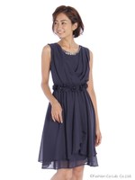 ノースリシフォンお花モチーフドレス/ネイビー