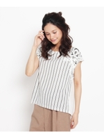 ボタニカル×ストライプ切り替えカットソー/ホワイト系(102)