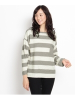 ポケット付きボーダーニットプルオーバー/ボルドー(364)