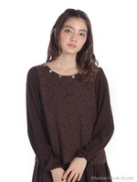 ローズフラワースカラップ長袖BL/チャ