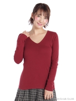 VネックロンT/レッド