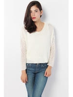 【AZUL by moussy】A/V/R/C巻き糸短丈ラウンドネック長袖プルオーバー/IVOY