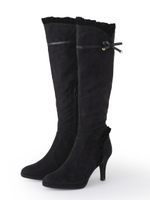 フリルリボンレディロングブーツ/ベージュ