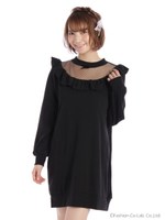 チュール切替えチュニックワンピ/ピンク