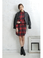 【AZULbymoussy】チェック長袖シャツワンピース/柄BLK