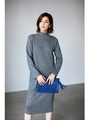 【AZUL by moussy】ハイネック長袖ニットミディワンピース/BLK