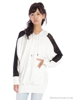 Sexy ドルマン袖レース切替パーカー（長袖）/グレー