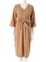 Vネックフロントリボンワンピース/キャメル