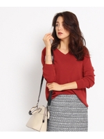 [L]Vネックウールニットプルオーバー/レッド(062)