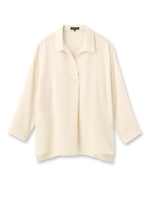 [L]スキッパーネックサテンシャツ/ライトベージュ(051)