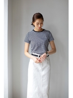 【AZUL by moussy】オーガニックコットンクルーネックカットソー(ボーダー)/柄WHT