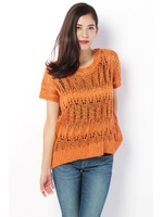 【AZUL by moussy】透かし柄編み5分Kプルオーバー/柄ORG