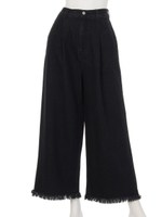 【chille anap】ブラックデニム裾フリンジパンツ/BK