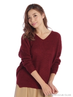ふわふわざっくりニットＴＯＰＳ/レッド