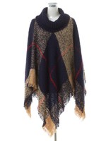 チェックポンチョ/ネイビー