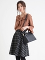 バックル付チェックフレアスカート/ブラック柄