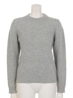 アンゴラ混7G身頃パールビジューハイネックニットプルオーバー/ライトグレー