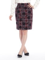 チェック×フロッキーバラ柄タイトSK　3/オフ