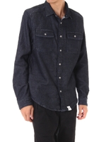 【AZUL by moussy】ドビーデニム長袖シャツ/D/NVY