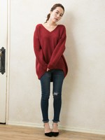 【人気アイテム】フワフワストレッチ/ニット/サックス