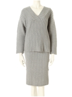 Vネックデザインニットセットアップ/グレー