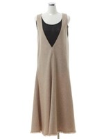 ウール混ロングフレアワンピース/ベージュ