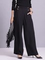 ウォッシャブル釦付ワイドパンツ/グレージュ