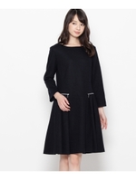 ジップポケットタックフレアニットワンピース/ネイビー(093)