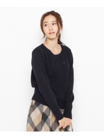 縄編み切り替えニット/ダークグレー(013)