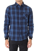 【AZUL by moussy】ブルーネルチェックレイヤースリーブシャツ/BLU