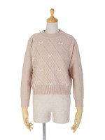 【F i.n.t】ダイヤ編みプチリボンニットプルオーバー/OFFWHITE