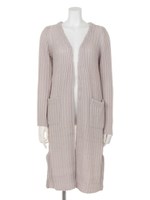 リブニットロングカーデ/ベージュ