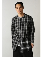 【AZUL by moussy】チェック切替ZIP長袖ロングシャツ/柄BLK