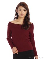 ワイドリブオフショルニット/コゲチャ