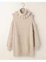 フェザー肩あきニットワンピース/ピンク