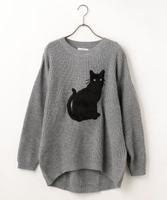 猫シルエットニット