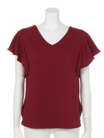 Vネックフレアスリーブブラウス/ブラック