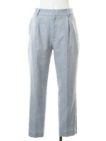 リングチェックタックロングパンツ/サックスブルー