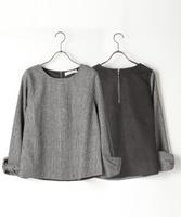 リボン袖ブラウス(無地/チェック)