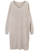 カシミヤタッチVネックワンピース/杢グレー