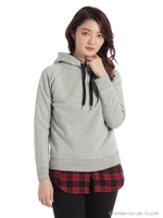 チェックシャツ付きフードパーカ/レッド