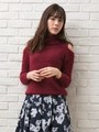 フェレットフェザー肩あきオフタートル/Knit/ピンク