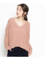 畦編みVネックニットプルオーバー/ライトベージュ(051)