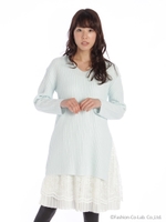 裾シフォンプリーツニットワンピ/ライトグリーン