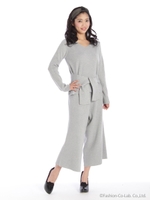 Vネック前縛りニットアップ/ブラック