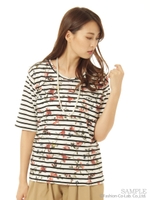 いちご更紗プリントTシャツ/ボーダー