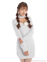 ファーポンポンチョーカーニットOP/ブルー