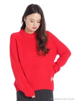 後ろ下がりニット/レッド