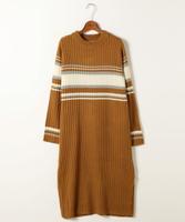 マルチボーダー柄リブニットワンピース
