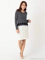 裾刺繍クロップド丈ニット/ネイビー